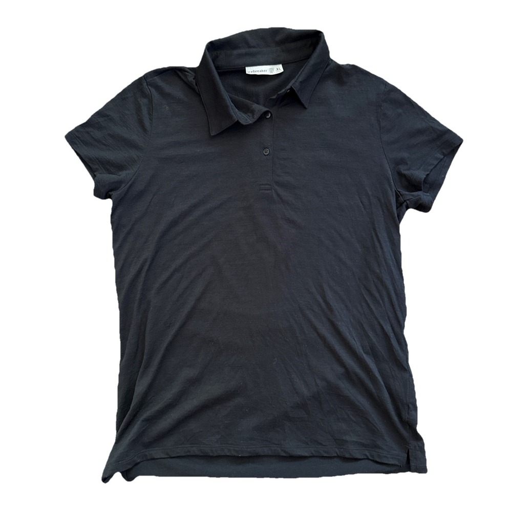 Icebreaker Tech Lite Polo Women XL Black Merino Wool Short Sleeve Shirt